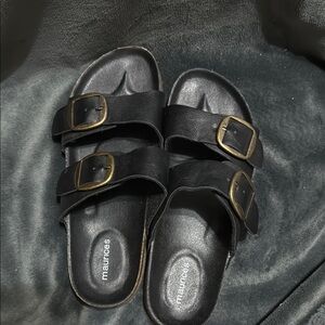 Maurices Black Slides with Gold Accents